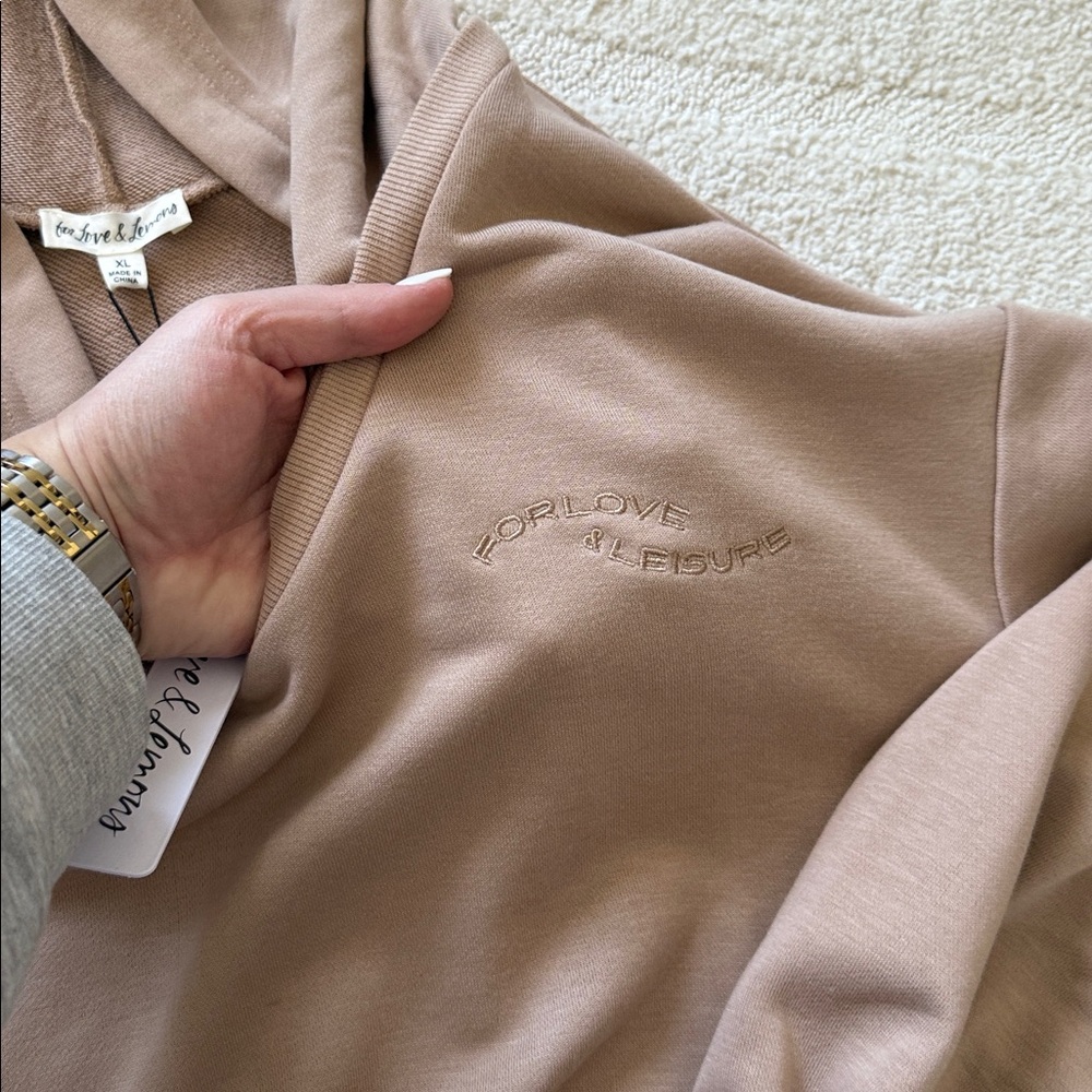 NEW- For Love and Lemons Ellie Cropped Tan Hoodie Sweatshirt - Picture 3 of 11